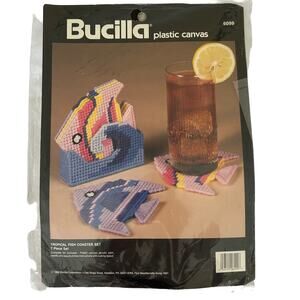 1992 Buccila Plastic Canvas Tropical Fish Coaster Set NEW #6099
